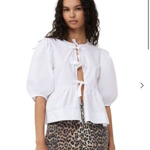 Ganni cotton peplum tie blouse